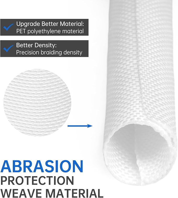 YOUBO Split Braided Cable Sleeve，Flexible Wire Loom Tubing, Automotive Cord Protector Pet Proof, Cable Management for Computer TV Electric Wires Harness 16ft (White, 19mm（3/4")
