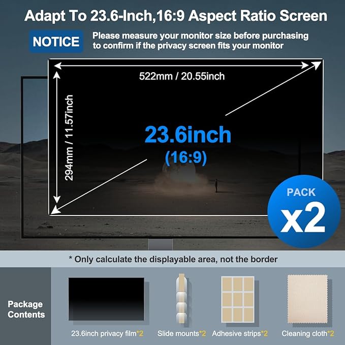 JEAPKA [2-Pack] 23.6 Inch Privacy Screen for Monitor Computer Screen Privacy Filter for 16:9 Widescreen Monitor Desktop PC Monitor Privacy Film Monitor Privacy Shield and Anti-Glare Protector
