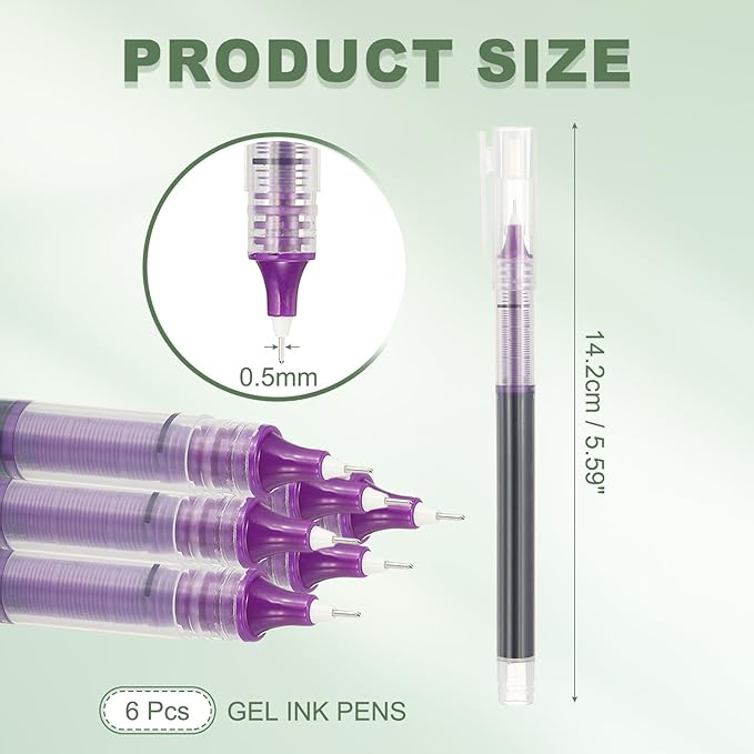 PATIKIL 6Pcs Colored Gel Ink Pens, 0.5mm Extra Fine Point Smooth Writing Japanese Quick Drying Liquid Ink Rollerball Pens for Office Stationery Classroom Teachers, Purple