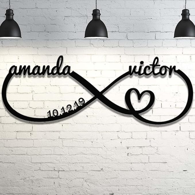 Personalized Infinity Symbol Heart Sign Custom Family Name Established Date Love Metal Sign Housewarming Wedding Valentine's Day Gift for Him Her Couple Girlfriend Metal Wall Art Room Home Decor