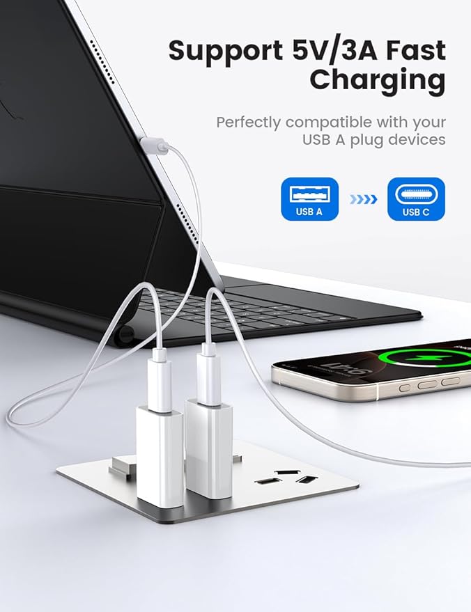MOSWAG USB to USB C Adapter, USB C Female to USB Male Adapter Compatible with Apple MagSafe Watch 9/8/7/SE/Ultra, for iPhone 17 16 15 14 13 Mini Pro Max,iPad,Galaxy Note,Pixel,CarPlay,Wall Plug