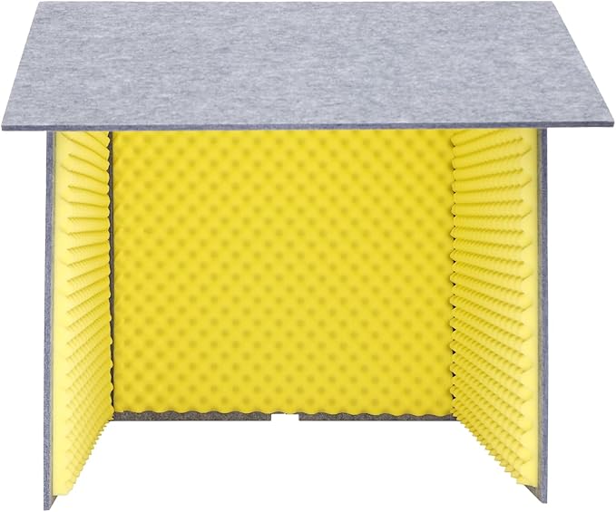 Desktop Soundproof Cover, Foldable Vocal sound absorbing shield, Isolation Booth for Voice Recording, Video Conferencing, Live Commentary, Musical Instrument Practice (Yellow+Gray)