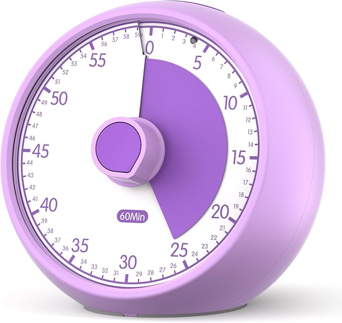 Conchstar Visual Timer for Kids 60-Minute - Countdown Timer with Optional Alarm, Focus Tool for ADHD & Autism, Time Management for Homework, Chores, Office, Kitchen, Teaching & Study Routines (Purple)