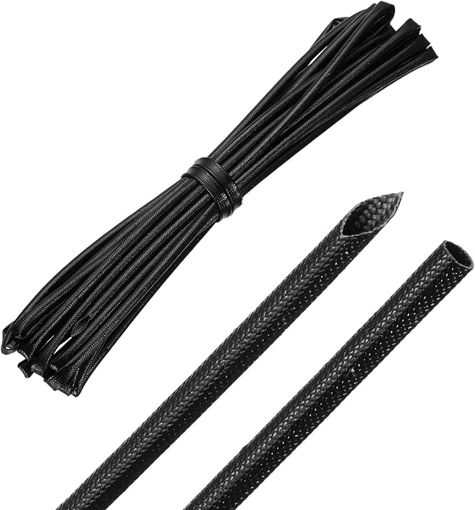 MECCANIXITY 20ft Braided Cable Sleeve, 1/8" ID 200C High Temperature 1500V Fiberglass Wire Insulation Cord Protector Organizer Wires Management for Motor Engine Fuel Line, Black