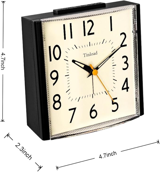 Tinload 4.7" Large Vintage Retro Analog Alarm Clock, Super Silent Non Ticking Clock with Manual Light, Snooze, Battery Operated, Simply Design, for Living Room, Bedroom, Bedside, Desk, Gift Clock