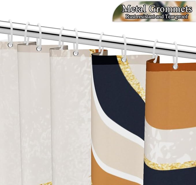 Green Brown Boho Shower Curtain Mid Century Abstract Plant Tropical Leaves Bath Curtain Modern Minimalist Geometric Arch Bath Decor Waterproof Polyester Fabric with Hooks 72x78 inch