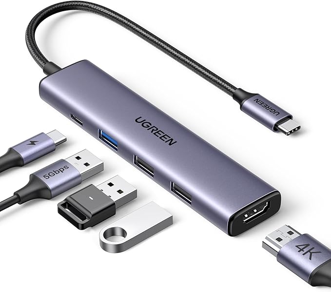 UGREEN USB C Hub 5 in 1 Multiport Adapter Revodok 105 4K HDMI, 100W Power Delivery, 3 USB-A Data Ports, USB C Dongle for MacBook Pro/Air, iPad Pro, iMac, iPhone 16 Pro/Pro Max, XPS, Thinkpad