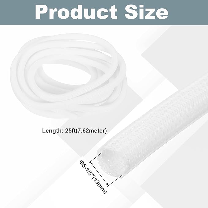 MECCANIXITY 1/2 Inch ID Split Loom Tubing 25ft Polyester Cord Protector Wire Cable Sleeve for USB Cable Power Cord, White