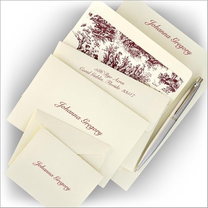 American Stationery, Personalized Raised Ink Ensemble Set, Enclosure Cards, Fold Notes, Sheets, Envelopes