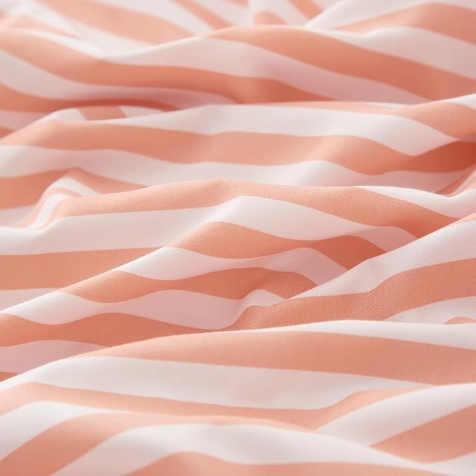 King Size Comforter Set Pink White Stripes Pattern Comforter Modern Striped Comforter Set Fluffy Lightweight 3 Pieces Bedding Comforter Farmhouse Stripes Boho Bed Comforter with 2 Pillowcases