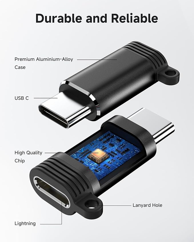 Lightning to USB C Adapter 4 Pack, Fast Charging & Data Sync for iPhone 15/16/17 Pro/Pro Max, Charger Adapter Accessory (Not for Audio/OTG)-Black