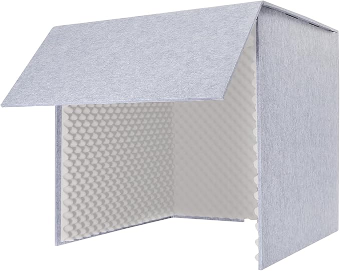 Desktop Soundproof Cover, Portable Vocal Recording Booth Isolation Booth Small Music Recording Studio Vocal Sound Absorbing Shield Sound Proof Foam Panels for Offices,Home,Recording Studios (Gray)