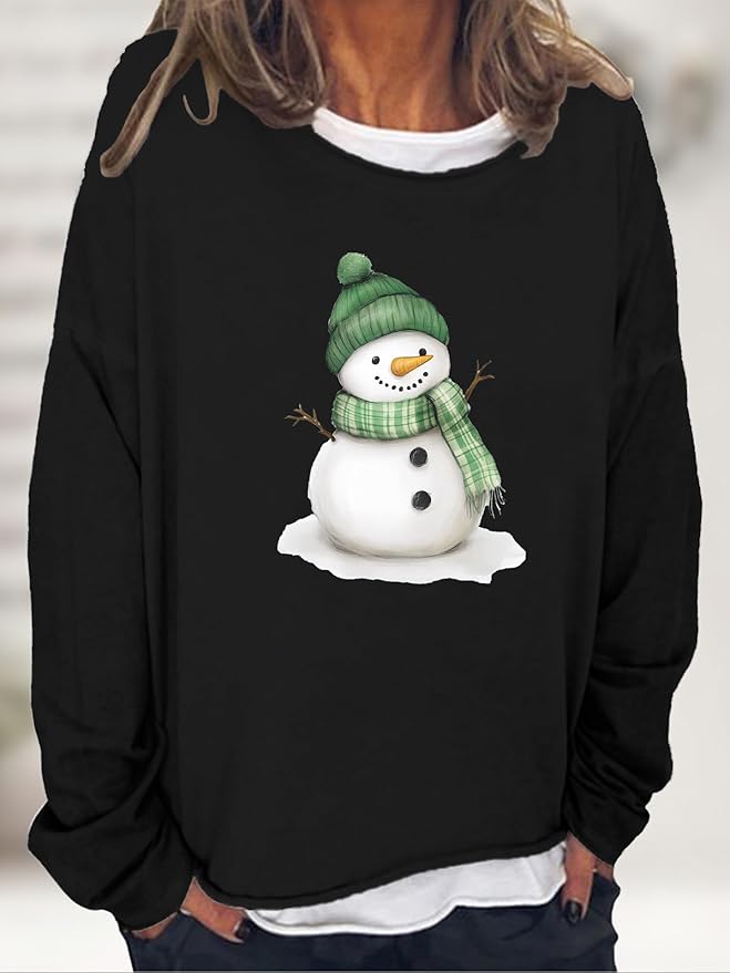 LOAIHA Christmas Shirts for Women Crewneck Snowman Snowflake Santa Graphic Shirts Christmas Tree Long Sleeve Xmas Hoodie