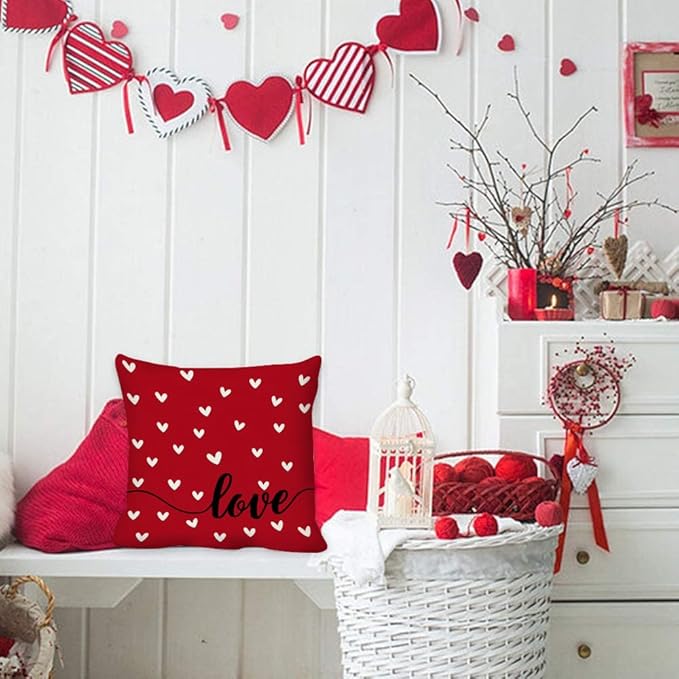 GEEORY Valentines Day Pillow Covers 20x20 Set of 4 Love Heart Valentines Day Throw Pillows Decorative Cushion Cases Valentine Decorations
