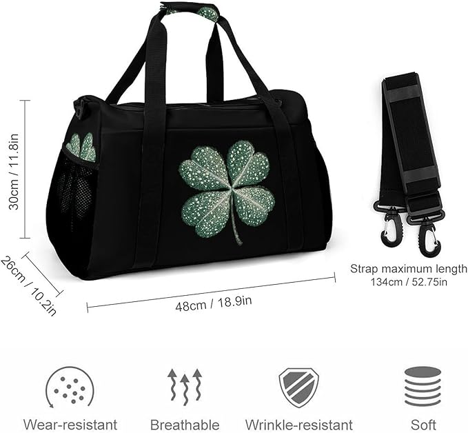 Four-Leaf Clovers Duffle Bag Gym Bag for Workout Travel Tote with Detachable Straps