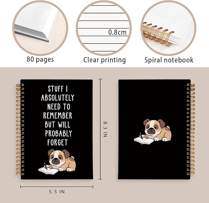 LIANGW Funny Boxer Dog Notebook Journal Gifts for Women & Men, Gifts for Boxer Dog Lovers Notebooks, Funny Gifts for Coworkers, Black Hardcover Spiral Notebook 5.5x8.3 Inch