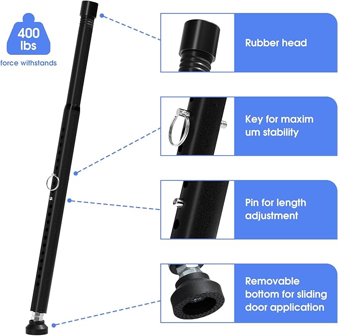Sliding Door Security Bar Childproof, 2Pack 16 to 51 Inch Adjustable Sliding Patio Door Window Security Bar Stopper, Window Locks Security Bars, Black Heavy Duty Sliding Glass Door Lock Bar