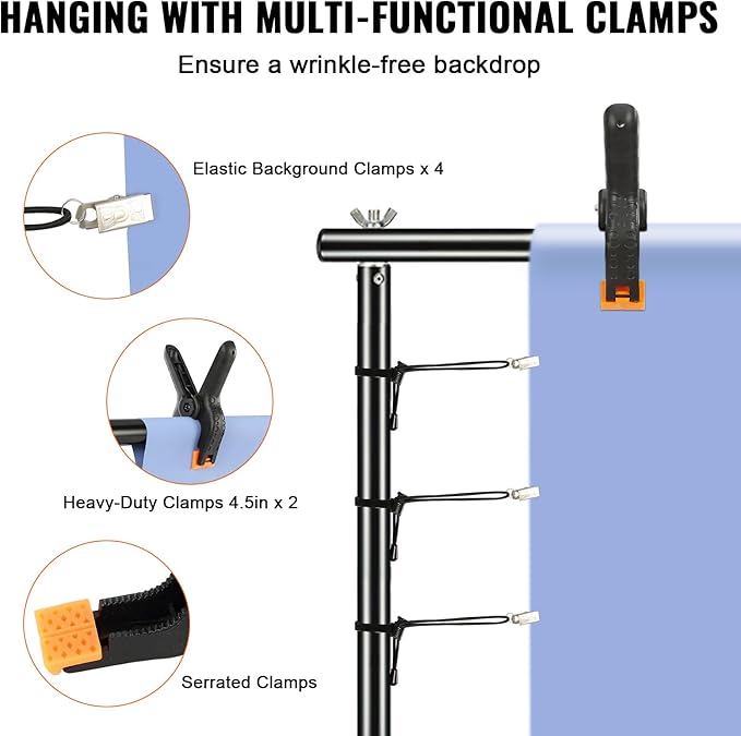 VEVOR 11.5 x 9.6 ft Heavy Duty Backdrop Stand, Height Adjustable Photography Backdrop Stand, Background Support System with 6 Clamps and A Carry Bag, for Party, Wedding, Display, Photo