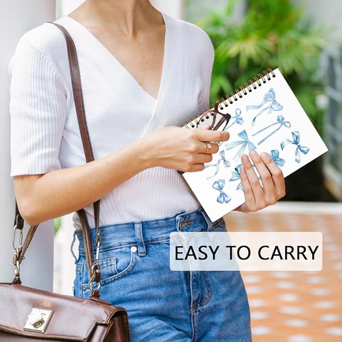 dvhdajed Blue Bow Spiral Notebook, Coquette Journaling Notebooks, Preppy Bow Spiral Journal for Girls Women Teen Girls, Blue Preppy Office School Supplies Gifts, 5.5x8.3 Inch