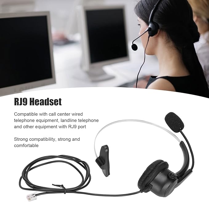 ChuyTrading Telephone Headset RJ9 Earphone with 330° Adjustable Microphone, Phone Headset for Office and Home, Noise Cancelling Call Center Headset with Comfortable Ear Cushions, Compatible wi