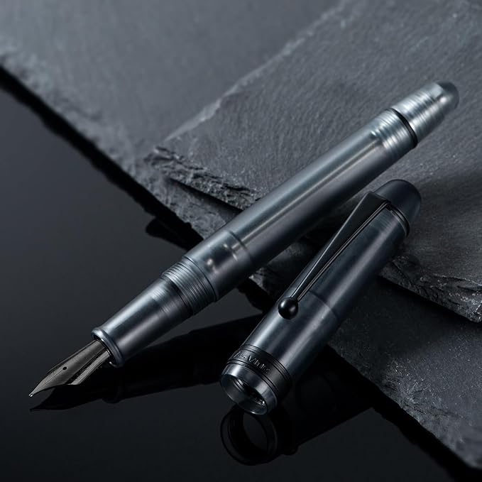 Asvine V126 Vacuum Filling Fountain Pen, Matte Black Acrylic Fine Nib, Large-Capacity Pen with Gift Case
