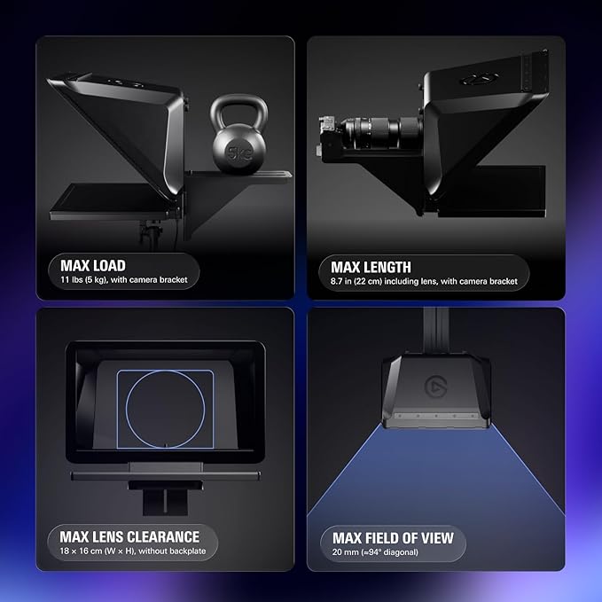 Elgato Prompter XL – Full-Sized Teleprompter with Removable Display, Video Conferencing Monitor, for DSLR Mirrorless & Studio Cameras, Single-Cable Setup – USB-C 3.2 for PC & Mac