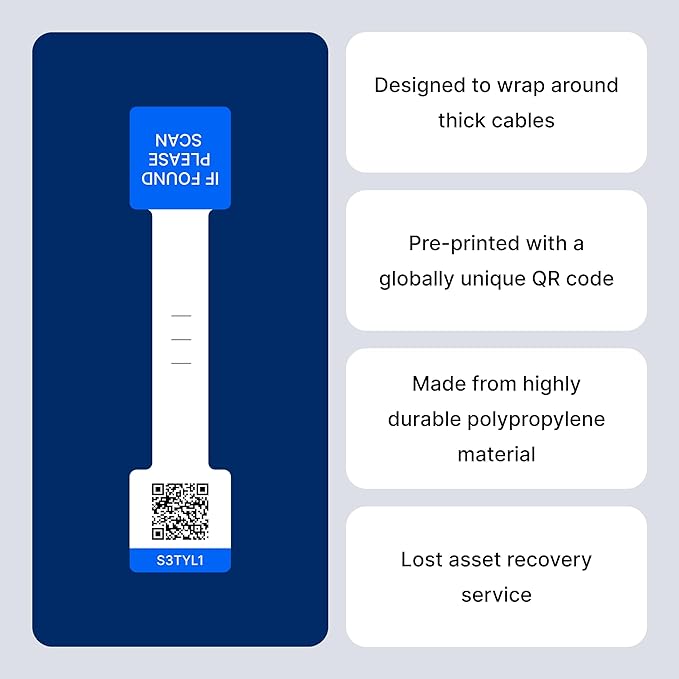 Cable Labels for Thick Cables - 100 Pack Heavy Duty Wrap-Around QR Code Stickers - Asset Tags for IT Cable Management