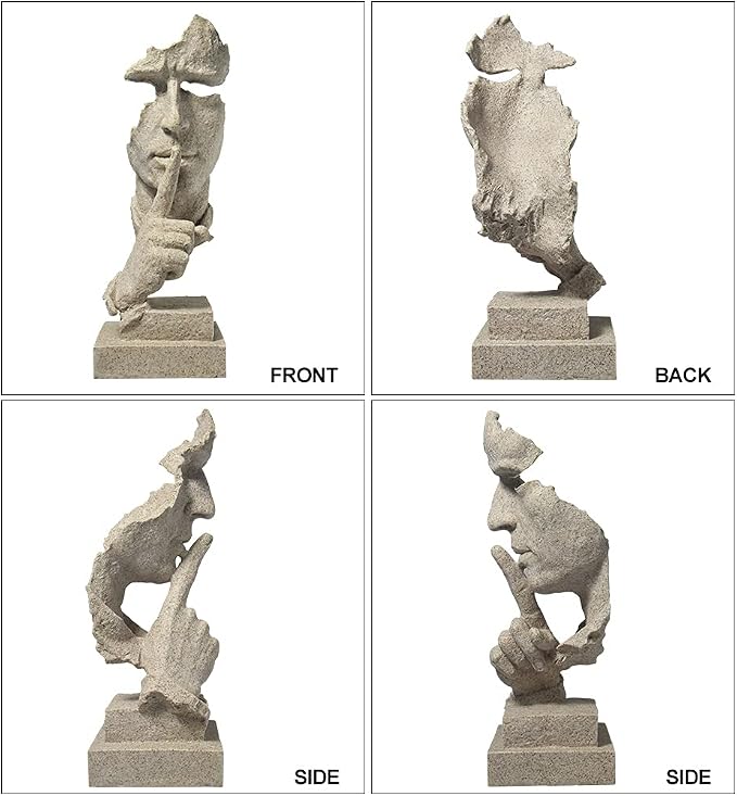 fazhongfa Thinker Statue - Silence is Gold Modern Decor Creative Abstract Art Figurine Resin Sculptures Decoration Room Home Study Office for Men Desktop Ornament (Sandstone)
