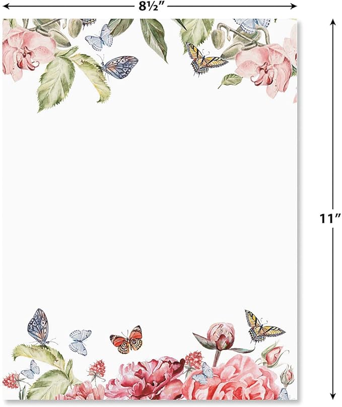 Current Flutter of Floral Letter Paper - Spring Stationery Papers With Decorative Flower Border, Printable Holiday, Wedding & Bridal Shower, & Invitation Sheets, Set of 25, 8 1/2" x 11"