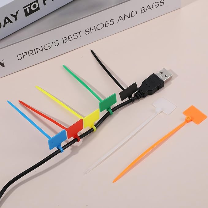 40 Pcs Plastic Tags With Zip Tie Nylon Universal Cable Tie Buckle Multi-Color Self Locking Nylon Writable Marker Ties Wraps Waterproof Shipping Tags Security Seals Label For Cabling