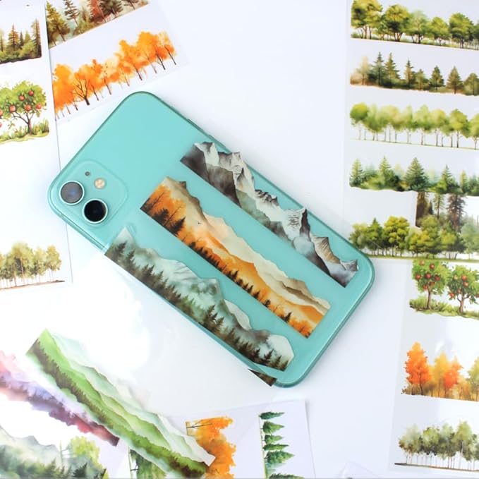 20 Sheets Nature Landscape Pre-Cut Journaling Stickers Book for Junk Journaling, Scrapbooking, Collage, Planner, Album, Transparent PET and Washi Stickers for Adults