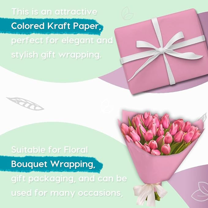 PerkHomy Light Pink Kraft Paper Roll 48" x 3,600" (300') for Gift Wrapping Bouquet Flower Art Painting Craft Writing Packaging Shipping 80GSM 55LB (Light Pink, 48" x 300')