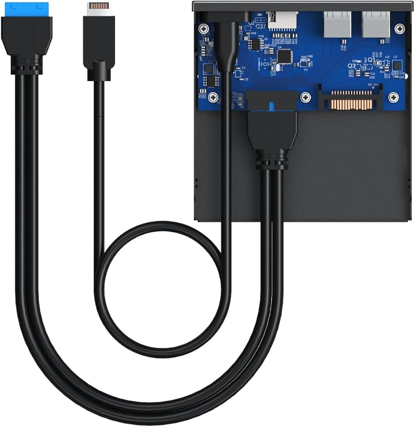 GRAUGEAR 3.5 Inch Front Panel USB C Hub, SD/microSD Internal Card Reader, 20Gbps USB 3.2 Gen 2x2, USB3.2 Type-E Key-A 20-Pin Header & USB3.0 Header & 15-Pin SATA Power Connector Required [G-MP01CR]