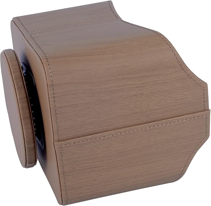 RHCSZ Leather Remote Control Holder/Caddy 360 Degree Rotating, Desk Organizer for TV Remote Controllers,Pen,Calculator,cell phone,gadget storage box,Nightstand Decoration(Light wood grain)