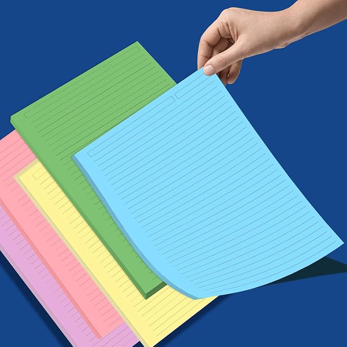 Unpunched Line Paper 5 Colorful - 100 Sheets/200 Pages Ruled Filler Paper, Per Color 20 Sheets, 5.8" x 8.5"