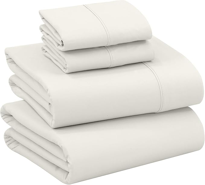 RUVANTI 100% Cotton Sheets Queen Size Set, 4 Pieces, Soft & Breathable Percale Weave Bedding, Deep Pocket 16", Hotel Standard, Crisp Cool Feeling, Durable, Perfect Dyed Bed Sheet, Ivory