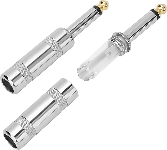 6.35mm 1/4 Inch TS Mono Plug 2Pack, 1/4" Solder Type DIY Audio Cable Straight Adapter Connector, Metal Housing, Durable and Heavy-Duty for Guitar/Speaker/Microphone Audio Cable Repair Replacement