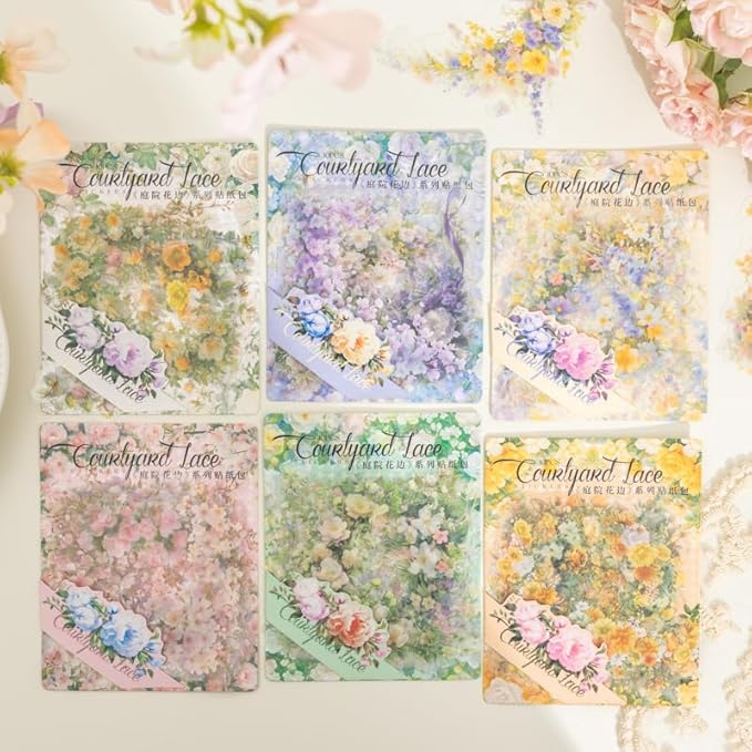 MiyouLuna 60 Pcs Vintage Flower PET Stickers Set, Large Floral Corner Stickers for Scrapbooking, Journaling, DIY Crafts, with Organizer