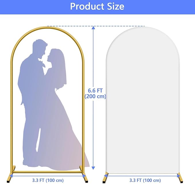 Metal Arch Backdrop Stand and Cover Set 6.6 ft, Wedding Arch Stand with White Cover for Party, Birthday, Wedding, Bridal Shower, Baby Shower (White, 6.6 ft)
