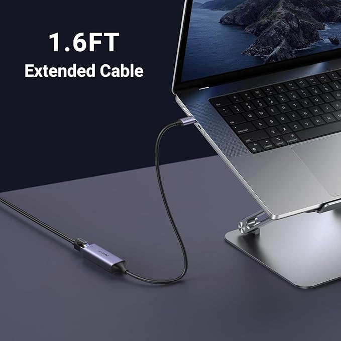 UGREEN USB C to Ethernet Adapter, 1.6FT Gigabit RJ45 to USB 3.0 Type-C (Thunderbolt 3) Ethernet LAN Network Adapter, Compatible with MacBook Pro, iPad Pro, Dell XPS and More