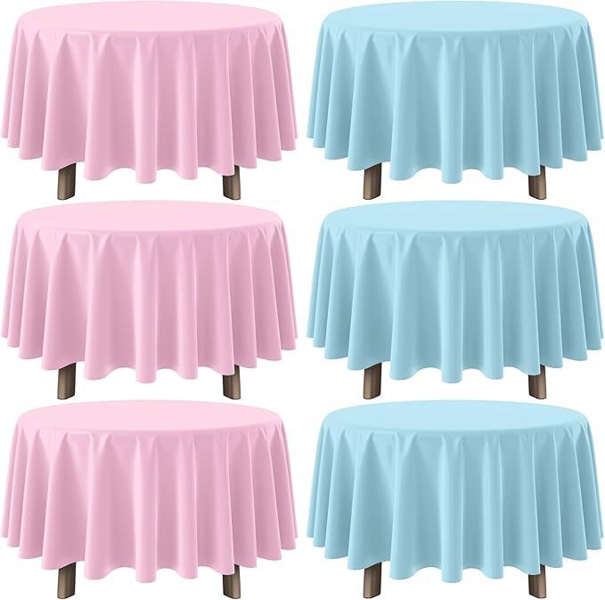 MASHAN 6Pack Round Gender Reveal Tablecloths,Disposable Plastic Pink and Blue Tablecloth,Table Covers for Boy or Girl Baby Shower Party Decorations,84 Inch