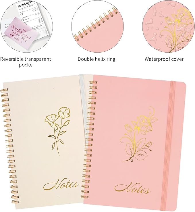 Joyberg Aesthetic Spiral Notebook, 2PCS Cute Notebook, 8.3" x 6" Notebook For Women, A5 Spiral Journal Notebook for Office/School/Home (Pink & Beige)