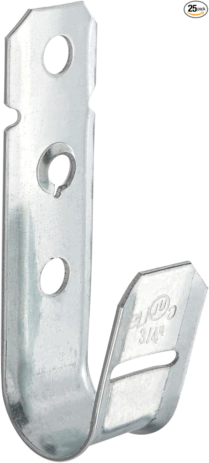 COCODE 25 Pack 3/4’’ J Hooks Cable Hangers Without Retainer Clip Galvanized Steel Wall Mount Heavy Duty Utility Hooks Cable Management for Structured Cabling