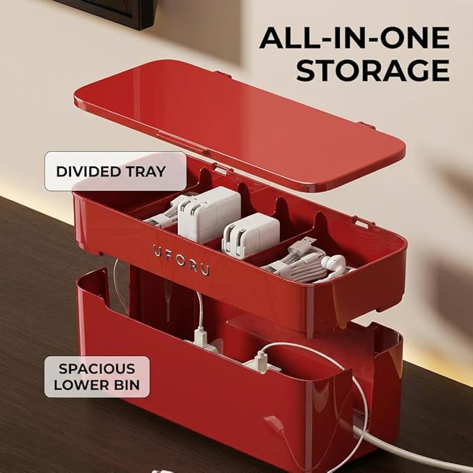 2-Tier Rolling Cable Management Box with Wheels (Large) – Mobile Power Strip Hider & Cord Organizer – Under Desk Wire Concealer & Charging Station Organizer – Baby & Pet Proof Safety (Matcha Green)