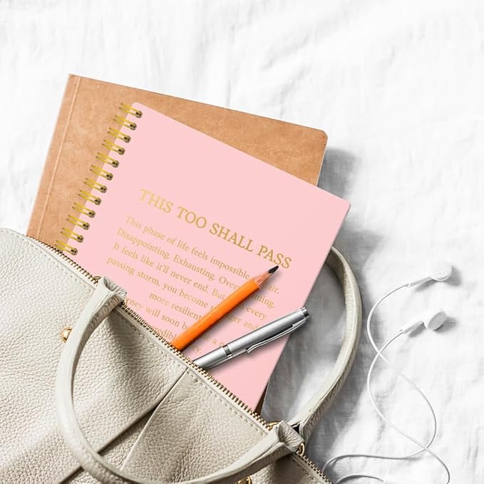XQLZY This too Shall Pass Inspirational Pink Spiral Notebook - 160 Blank Pages Journal, Encouragement Gifts for Sisters BFF, Friendship Gifts Between Women, Sympathy Gifts for Coworkers Friends