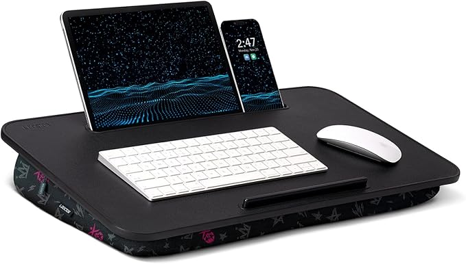 Lap Desk – L.DOCTOR Cushioned Lap Desks, Portable Laptop Desk for Bed, Couch & Floor, Washable Cushion, Built-in Phone & Tablet Slot, Fits 17.3" Laptop – Working, Writing, Gaming – Large, Crown Skull