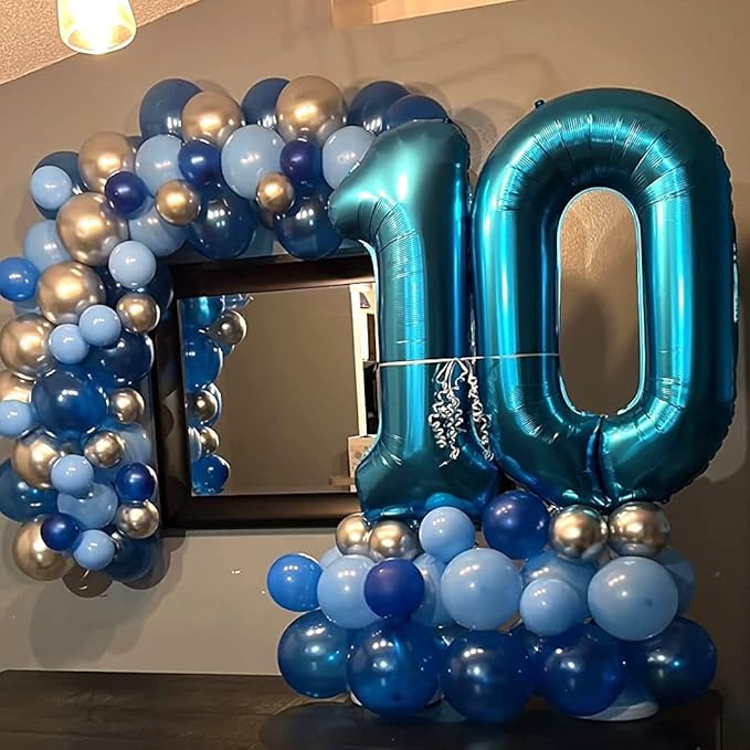 Blue 2 Balloons, 40 Inch Large Foil Number Balloons Set 0-9, Self Inflating Digital 2 Helium Balloon for Boys Men 2nd 12th 20th Age Birthday Anniversary Party Decorations Photo Shoot Supplies