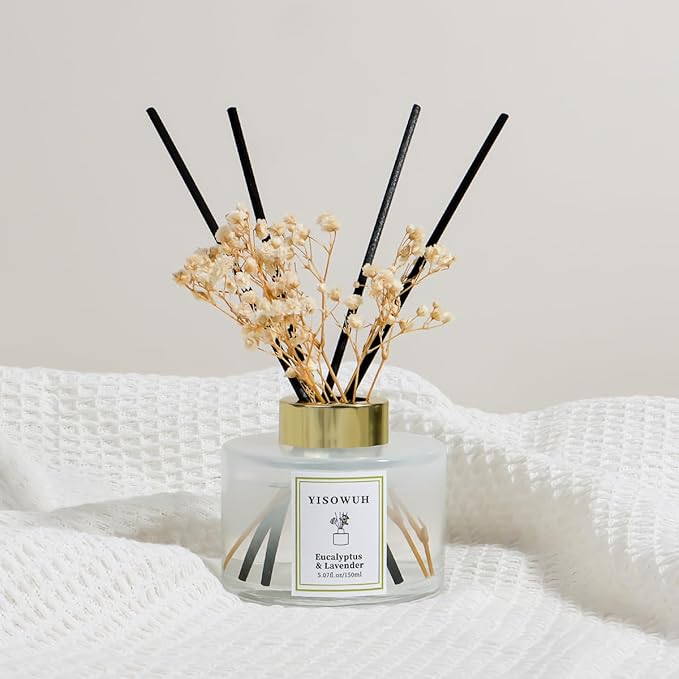 YISOWUH Reed Diffuser Set,5.07 fl oz (150 ml) - Eucalyptus & Lavender Oil Diffusers with 8 Reed Sticks,Home Fragrance Reed Diffuser for Bathroom Shelf Decor