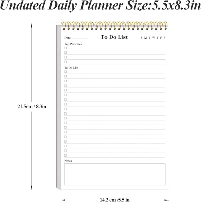 Yaridar (5-Pack) To Do List Notepad - A5 Undated Daily Planner, 250 Sheets/500 Pages To Do List Notebook for Work, Spiral Waterproof Notepad for Office Supplies, School Planner, 5.8" x 8.3"