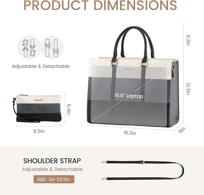 LOVEVOOK Laptop Bag for Women, 15.6 Inch Laptop Tote Bag, Vintage Leather Work Bags for Women, Waterproof Computer bag with Clutch Purse, Large Capacity Briefcase, Business Office Bag